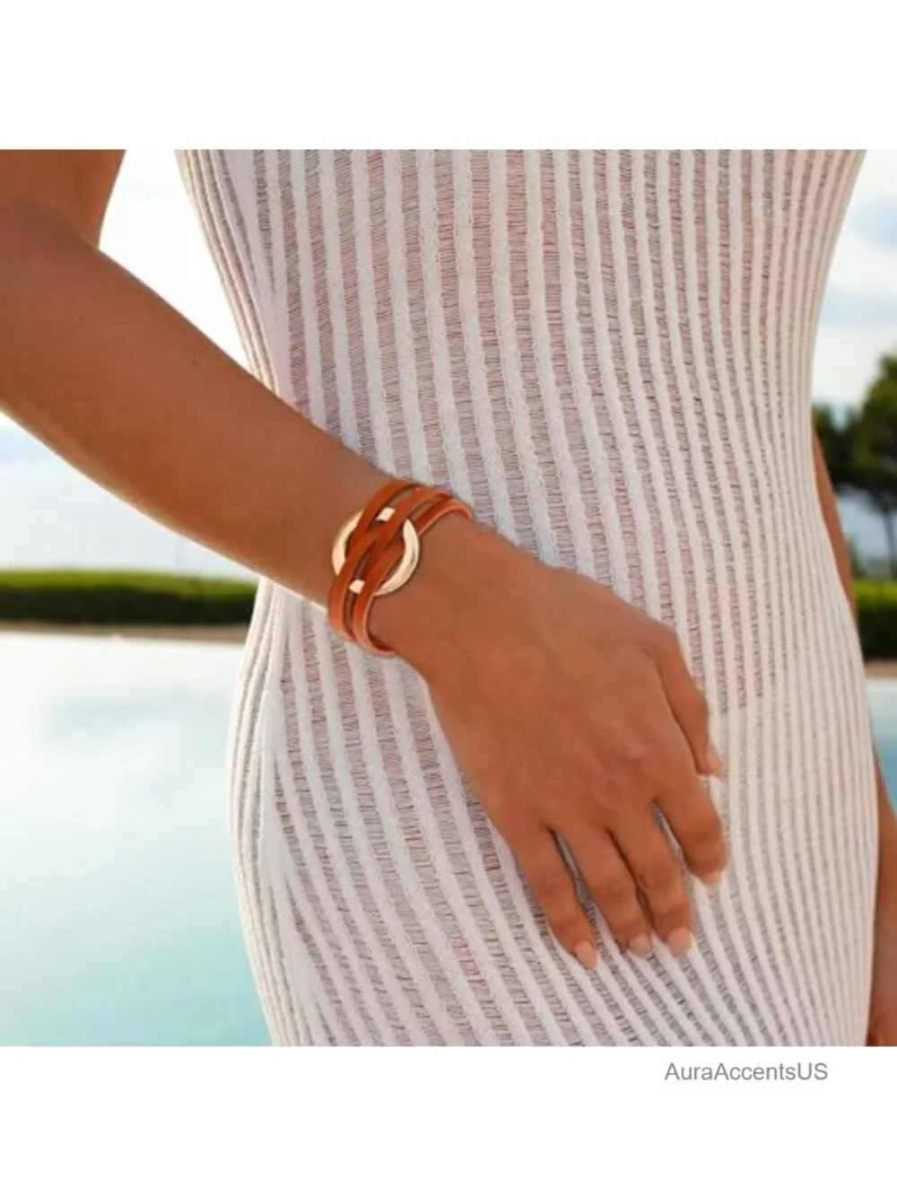 Leather Wrap Bracelet Gold Circle Charm Boho Multilayer Stackable Cuff